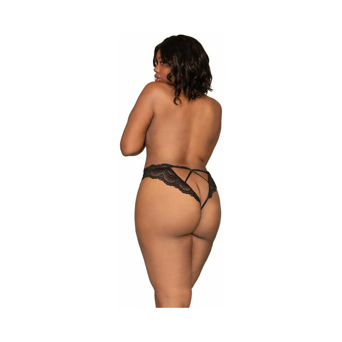 Dreamgirl Lace Tanga Open-Crotch Panty and Elastic Open Back Detail Black 3X Hanging