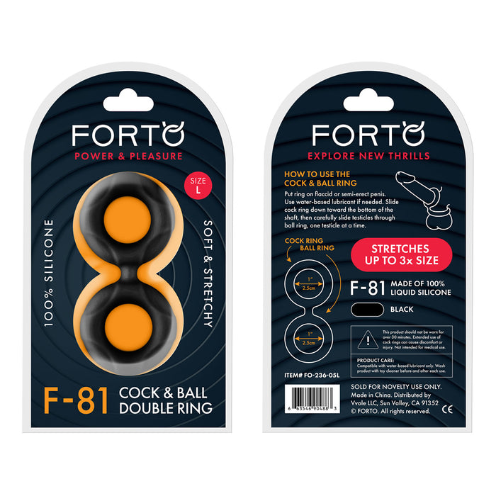 Forto F-81 Liquid Silicone Cock & Ball Double Ring Small Black
