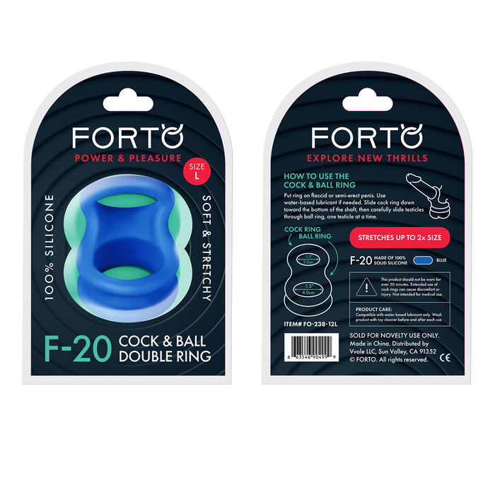 Forto F-20 Liquid Silicone Cockring & Ball Stretcher Medium Blue