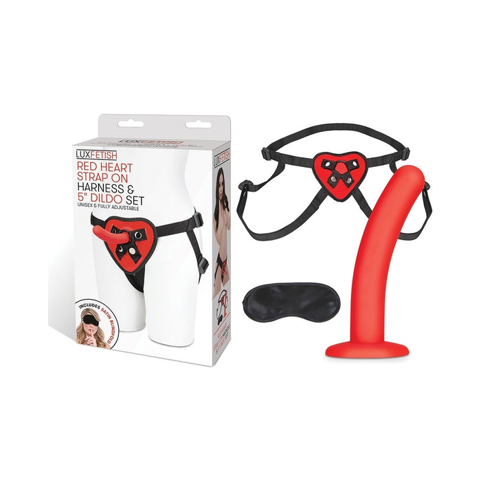 Lux Fetish Red Heart Strap-On Harness & 5 in. Dildo Set