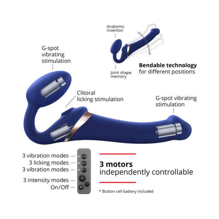 Strap-On-Me Rechargeable Remote-Controlled Multi Orgasm Bendable Strap-On Night Blue L