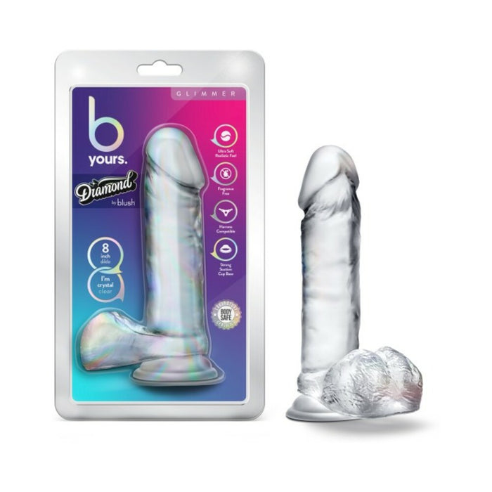 Blush B Yours Diamond Glimmer 8 in. Dildo with Balls & Suction Cup Clear