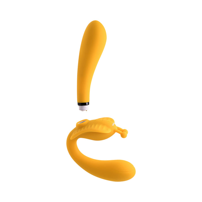 Evolved Monarch Rechargeable Silicone Multifunction Vibrating Strapless Strap-On Yellow