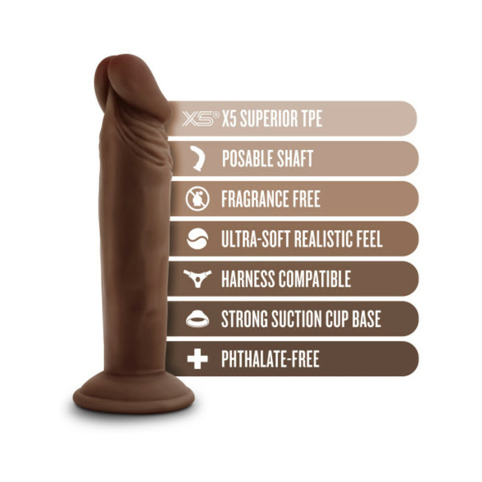 Blush Dr. Skin Plus Realistic 6 in. Triple Density Posable Dildo with Suction Cup Brown