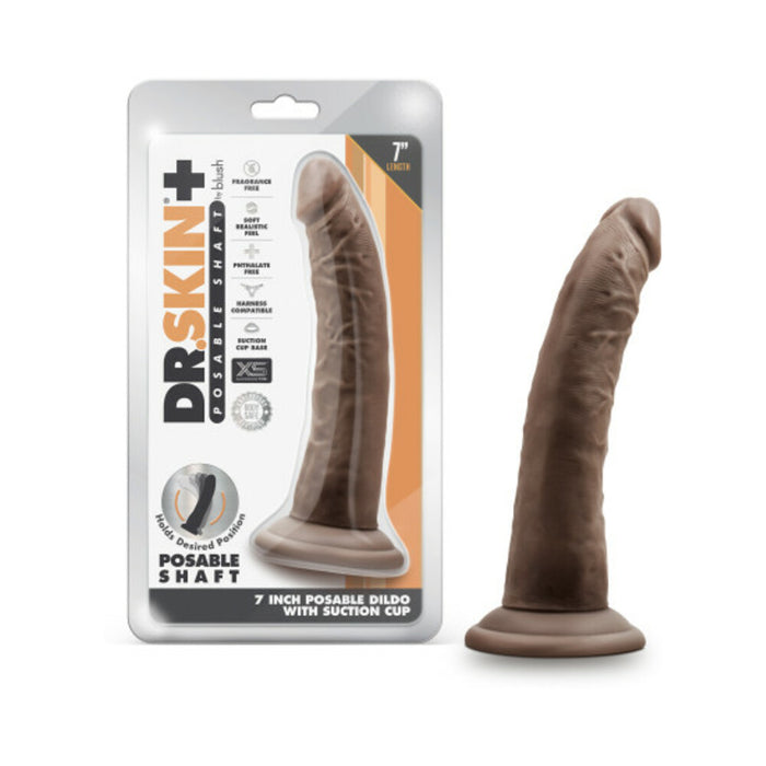 Blush Dr. Skin Plus Realistic 7 in. Triple Density Posable Dildo with Suction Cup Brown