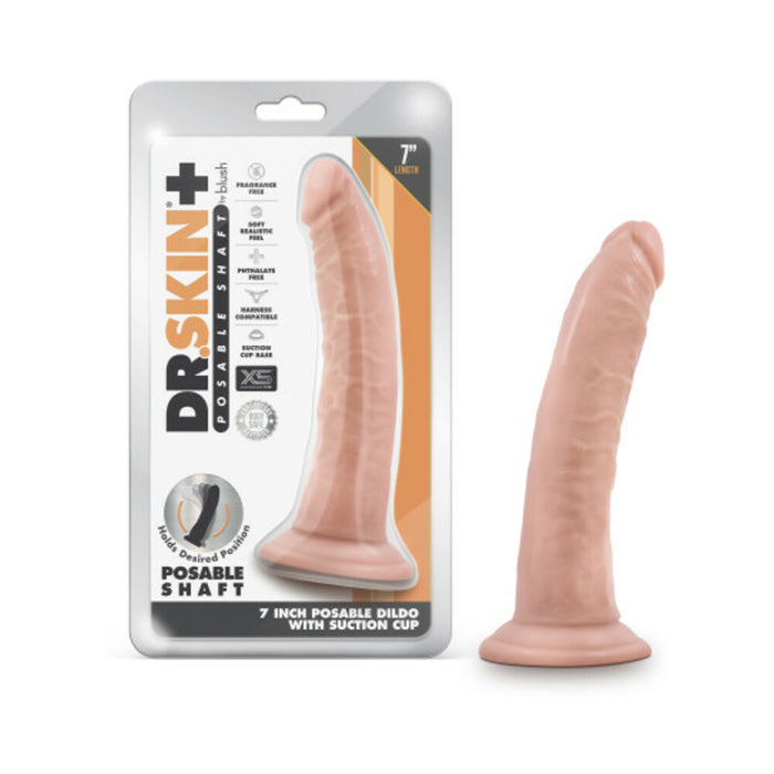 Dr. Skin Plus Realistic 7 in. Triple Density Posable Dildo with Suction Cup Beige