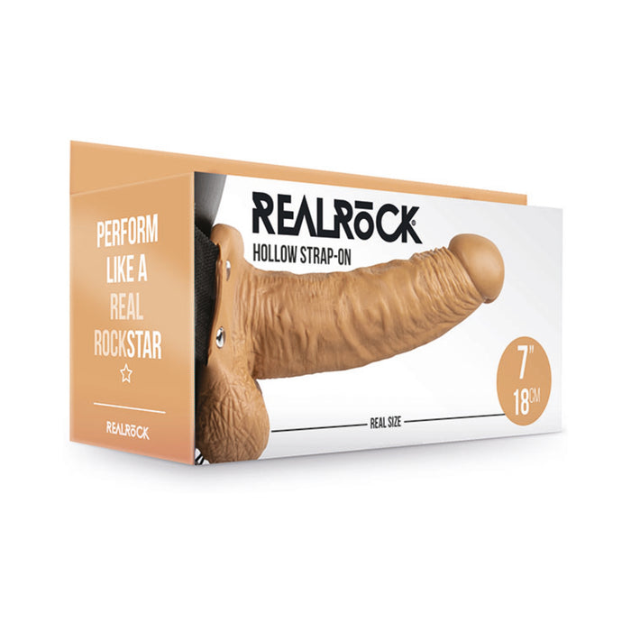 RealRock Realistic 7 in. Hollow Strap-On With Balls Tan