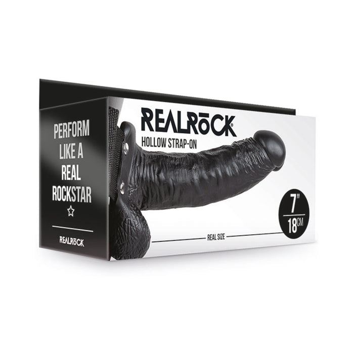 RealRock Realistic 7 in. Hollow Strap-On With Balls Black