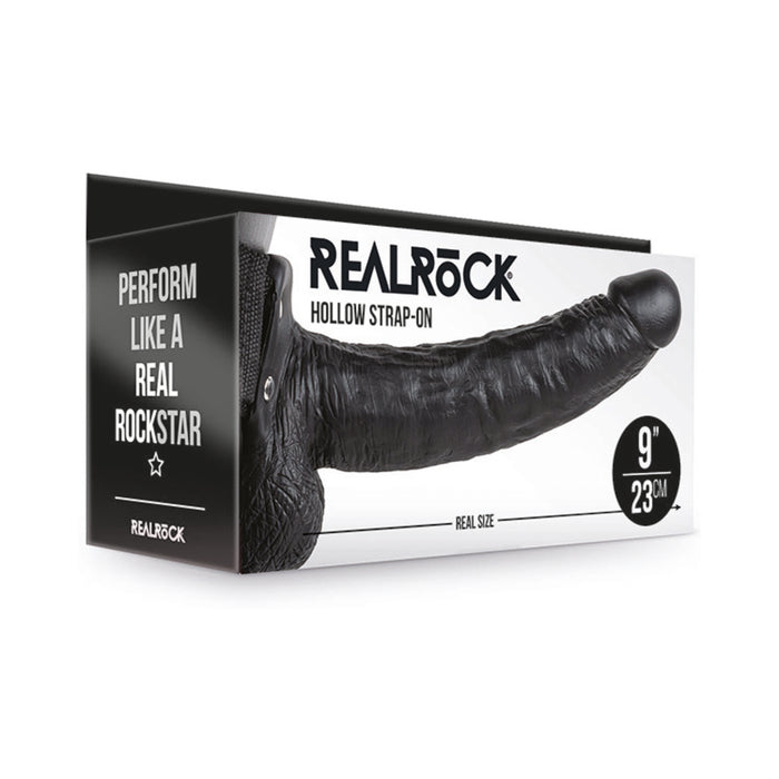 RealRock Realistic 9 in. Hollow Strap-On With Balls Black