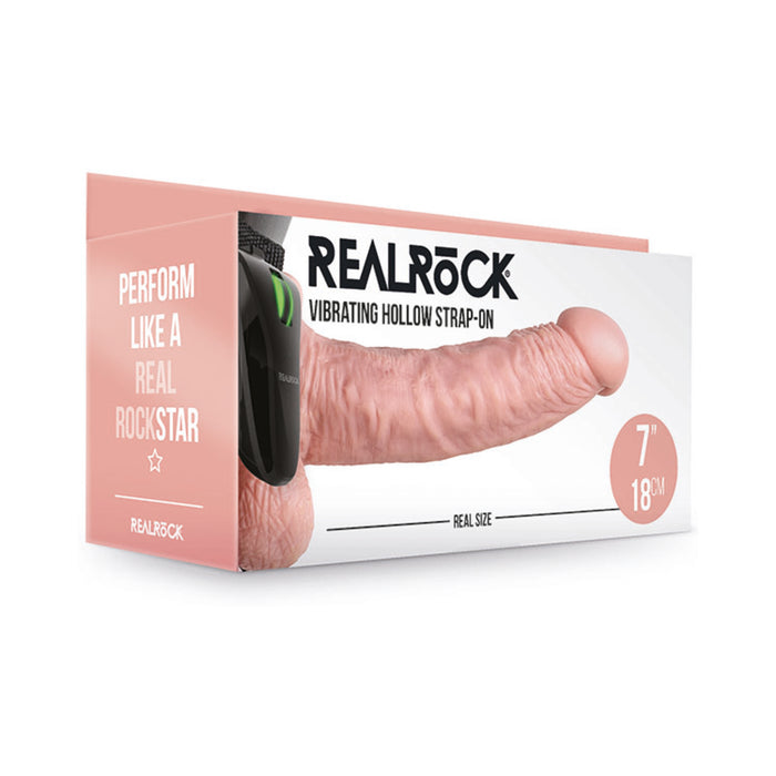 RealRock Realistic 7 in. Vibrating Hollow Strap-On With Balls Beige