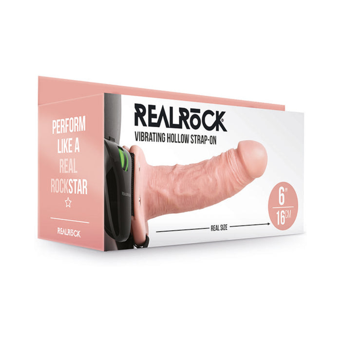 RealRock Realistic 6 in. Vibrating Hollow Strap-On Beige