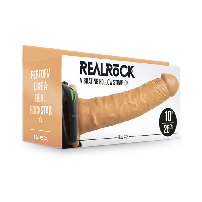 RealRock Realistic 10 in. Vibrating Hollow Strap-On Tan