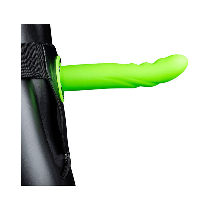 Ouch! Textured Curved 8 in. Glow in the Dark Hollow Strap-On Neon Green