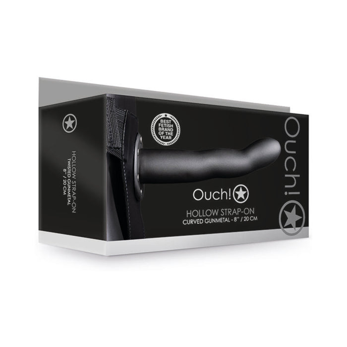 Ouch! Curved 8 in. Hollow Strap-On Gunmetal