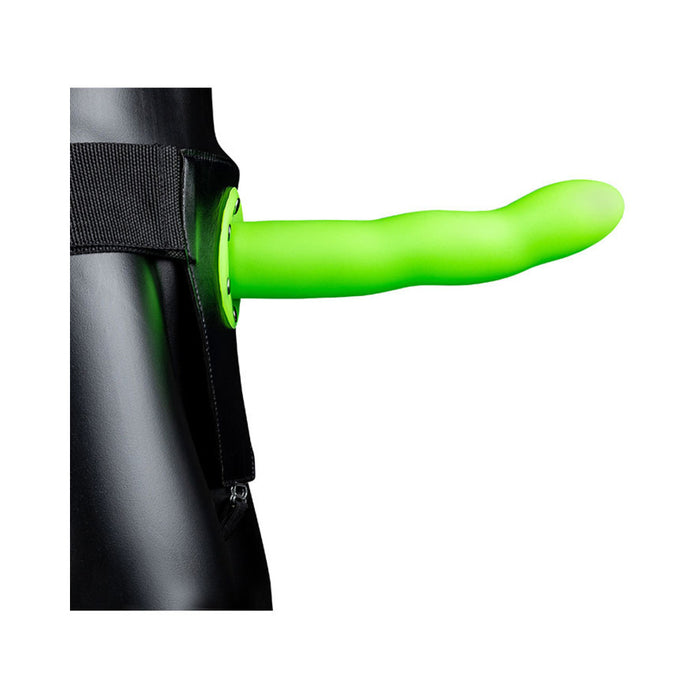 Ouch! Curved 8 in. Glow in the Dark Hollow Strap-On Neon Green