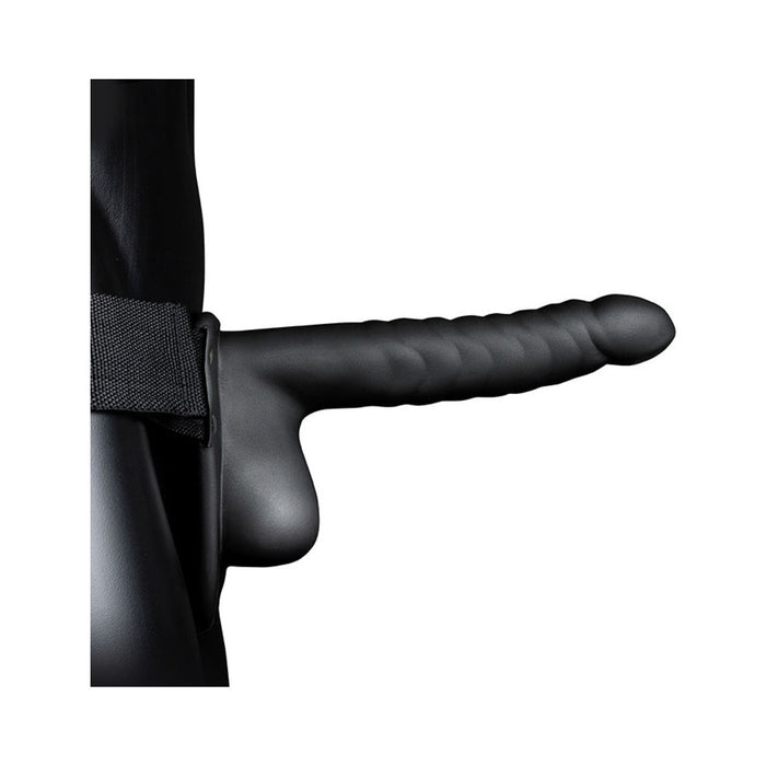 Ouch! Ribbed 8 in. Hollow Strap-On with Balls Black