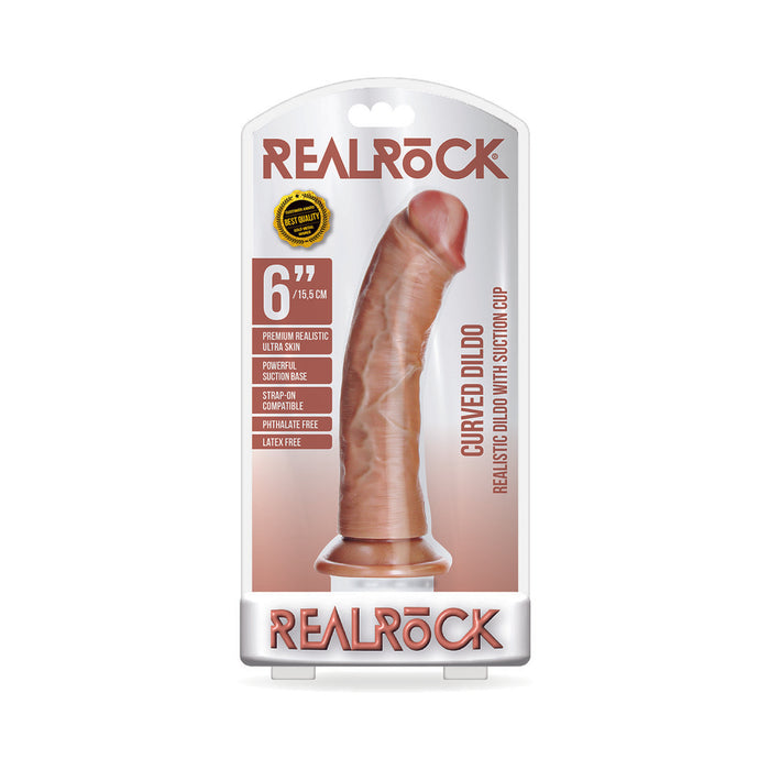 RealRock Realistic 6 in. Curved Dildo With Suction Cup Tan