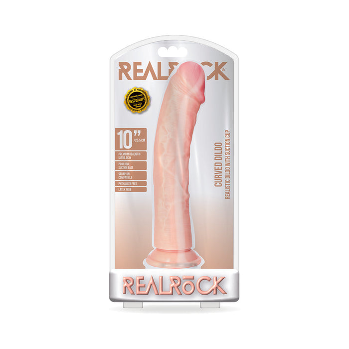 RealRock Realistic 10 in. Curved Dildo With Suction Cup Beige