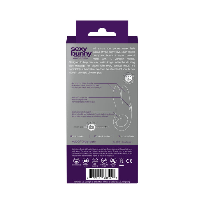 VeDO Sexy Bunny Rechargeable Vibrating C-Ring Deep Purple