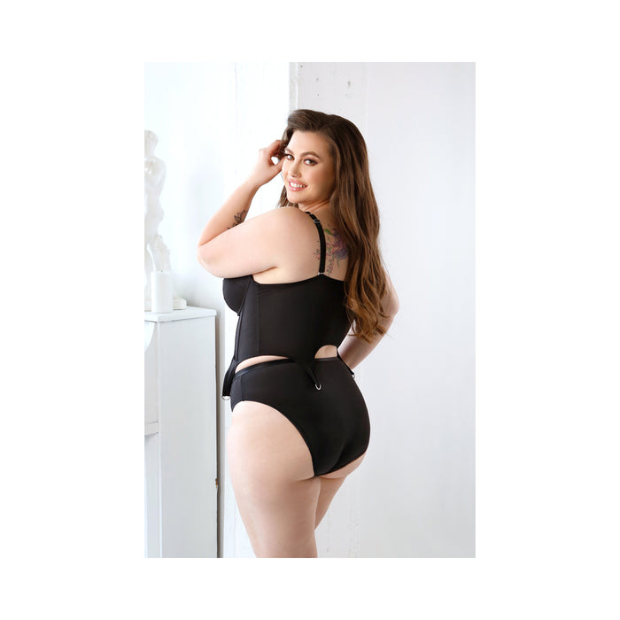 Fantasy Lingerie Curve Sloan Cropped Bustier With Molded Cups & High-Waisted Panty Black 3XL/4XL