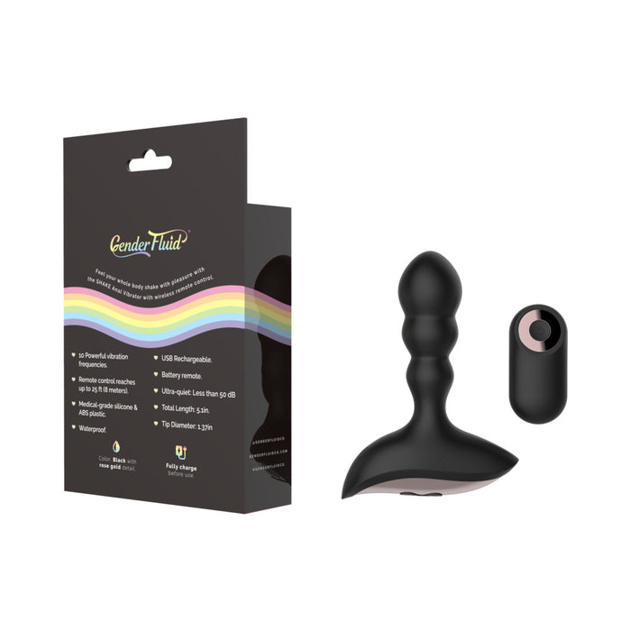 Gender Fluid Shake Rechargeable Remote-Controlled Silicone Anal Vibrator Black