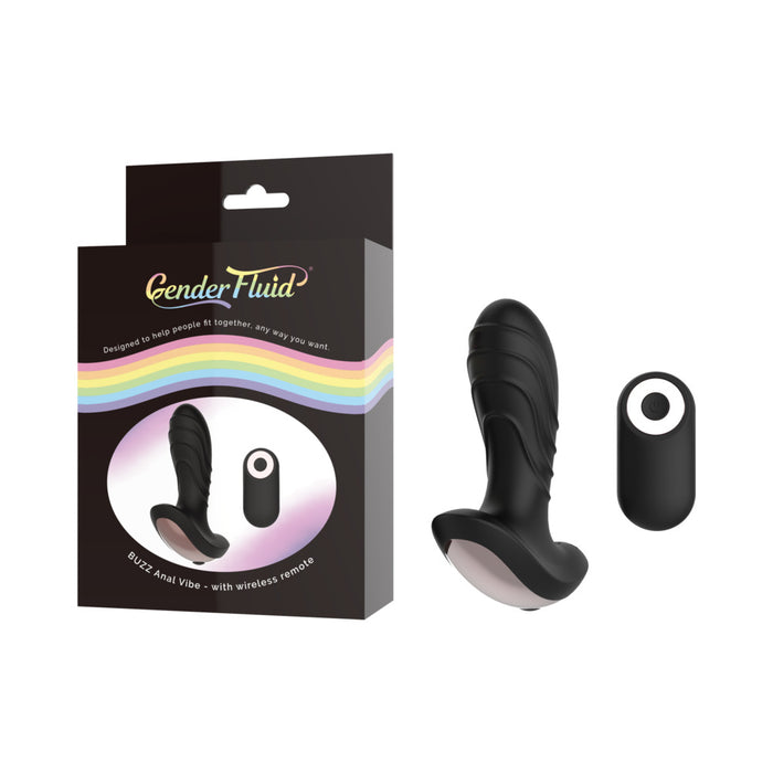 Gender Fluid Buzz Rechargeable Remote-Controlled Silicone Anal Vibrator Black