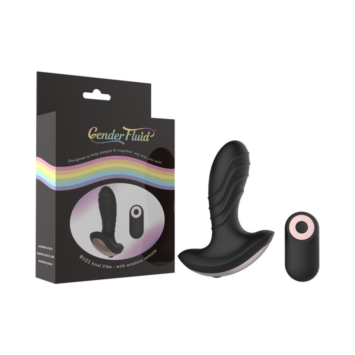 Gender Fluid Buzz Rechargeable Remote-Controlled Silicone Anal Vibrator Black