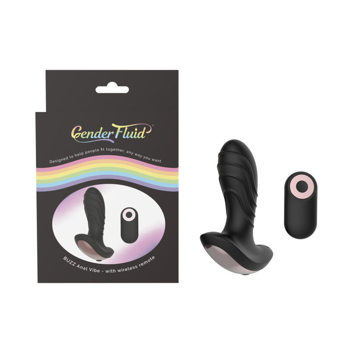 Gender Fluid Buzz Rechargeable Remote-Controlled Silicone Anal Vibrator Black