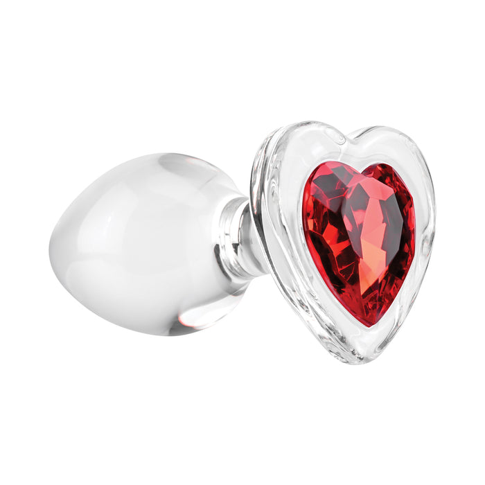Adam & Eve Glass Anal Plug With Red Gemstone Heart Base Medium