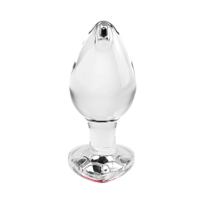 Adam & Eve Glass Anal Plug With Red Gemstone Heart Base Large
