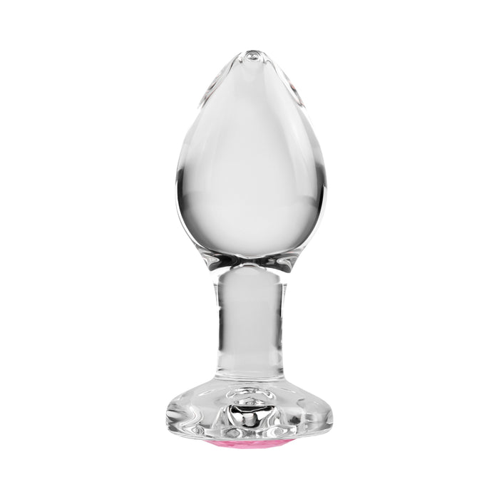 Adam & Eve Glass Anal Plug With Pink Gemstone Base Medium