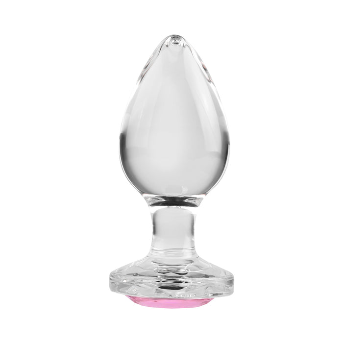 Adam & Eve Glass Anal Plug With Pink Gemstone Base Large