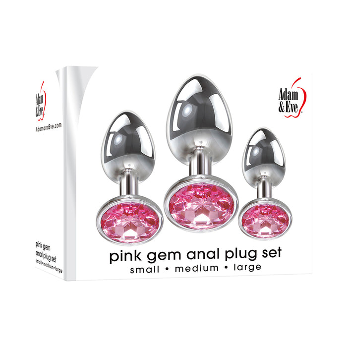 Adam & Eve 3-Piece Glass Anal Plug With Pink Gemstone Base Set
