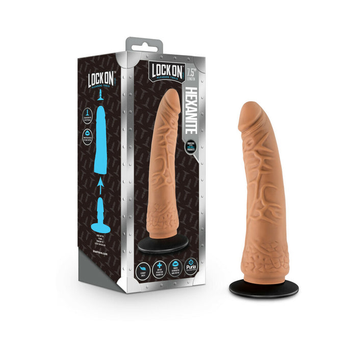 Blush Lock On Hexanite Realistic 7.5 in. Silicone Dildo with Suction Cup Adapter Tan