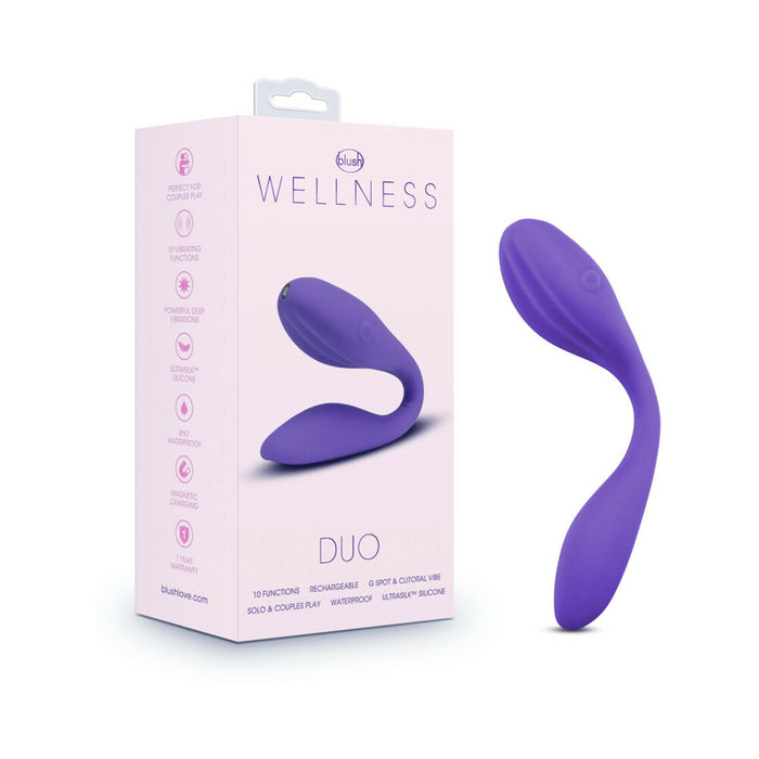 Blush Wellness Duo Rechargeable Silicone Wearable Couples Dual Stimulation Vibrator Purple
