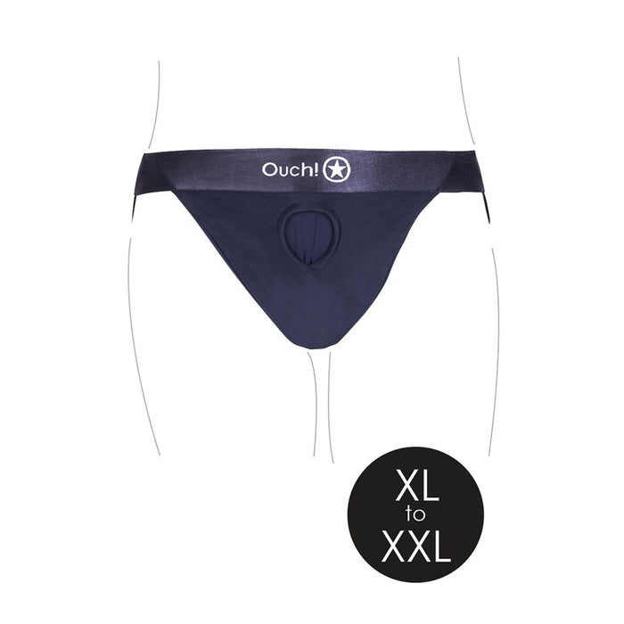 Ouch! Vibrating Strap-on Panty Harness with Open Back Black XL/2XL