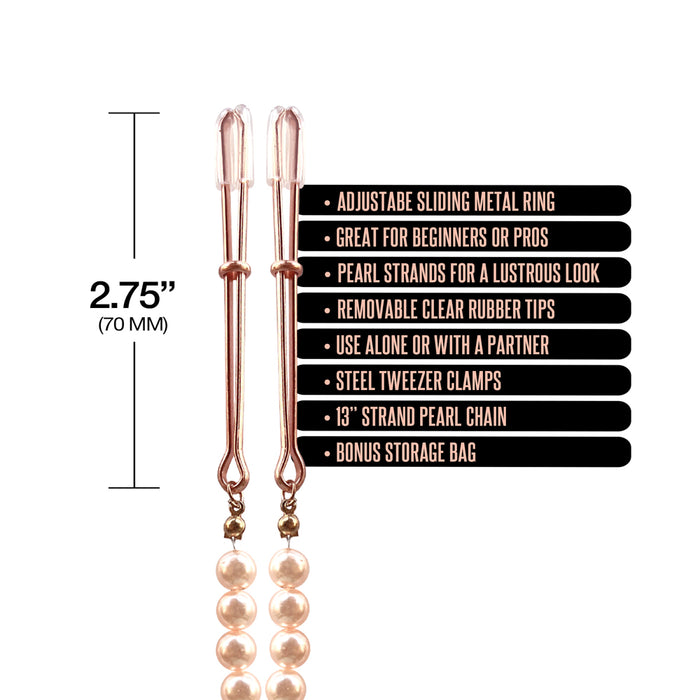 Nixie Pearl Drop Beaded Tweezer Nipple Clamps Rose Gold