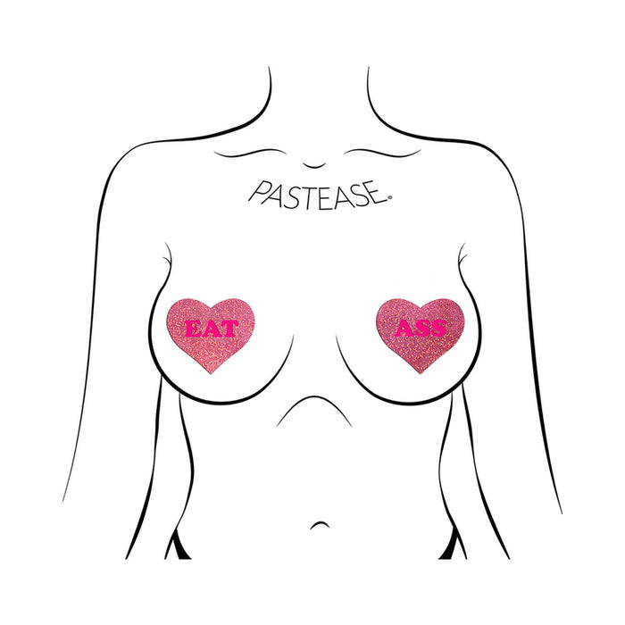 Pastease Glitter 'Eat Ass' Heart Pasties Pink