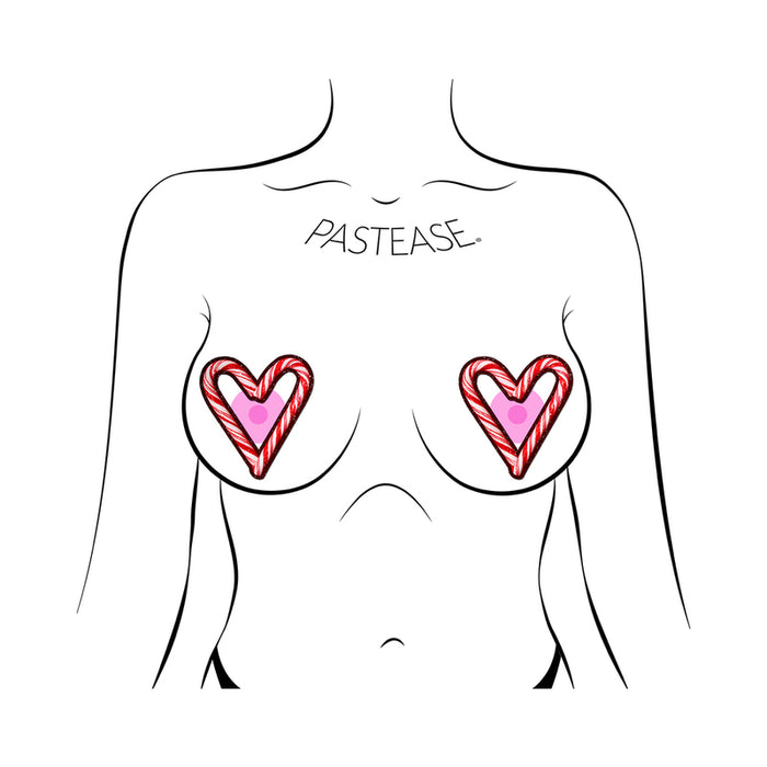Pastease Peek-A-Boob Candy Cane Heart Pasties Red/White