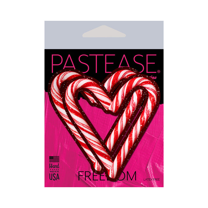 Pastease Peek-A-Boob Candy Cane Heart Pasties Red/White
