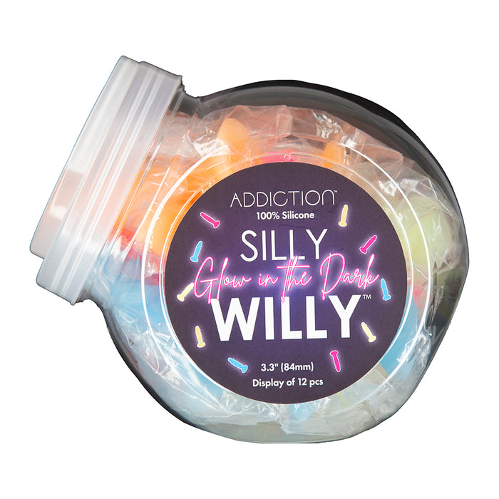 Addiction Silly Willy Glow-in-the-Dark 3.3 in. Silicone Dildo 12-Piece Fishbowl Display