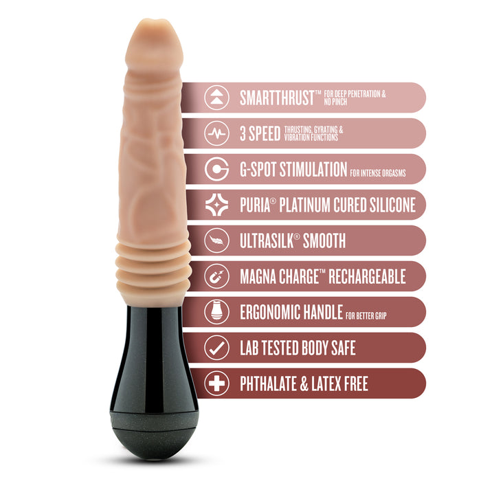 Dr. Skin Silicone Dr. Knight 10.5 in. Thrusting, Gyrating & Vibrating Dildo with Handle Beige