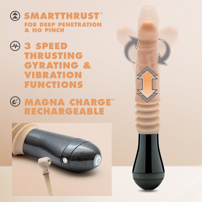 Dr. Skin Silicone Dr. Knight 10.5 in. Thrusting, Gyrating & Vibrating Dildo with Handle Beige