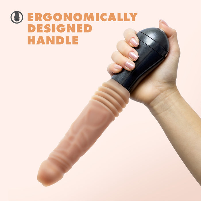 Dr. Skin Silicone Dr. Knight 10.5 in. Thrusting, Gyrating & Vibrating Dildo with Handle Beige