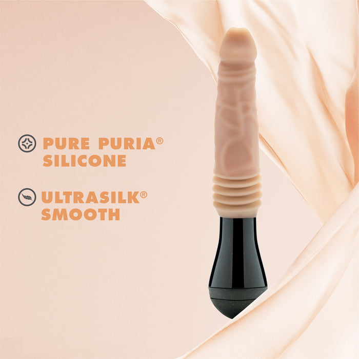 Dr. Skin Silicone Dr. Knight 10.5 in. Thrusting, Gyrating & Vibrating Dildo with Handle Beige