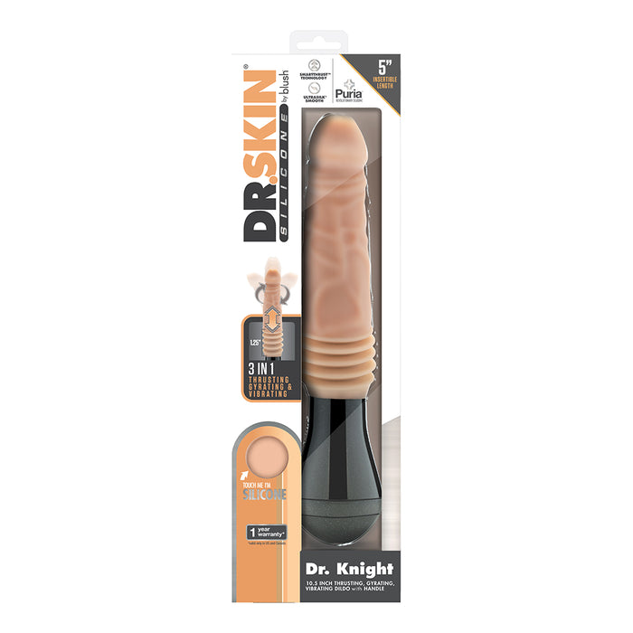 Dr. Skin Silicone Dr. Knight 10.5 in. Thrusting, Gyrating & Vibrating Dildo with Handle Beige