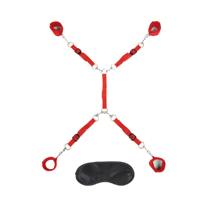 Lux Fetish Bed Spreader 7-Piece Restraint Set Red