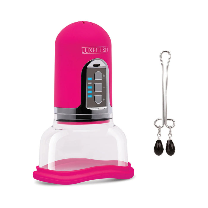 Lux Fetish Rechargeable 4-function Auto Pussy Pump with Clit Clamp