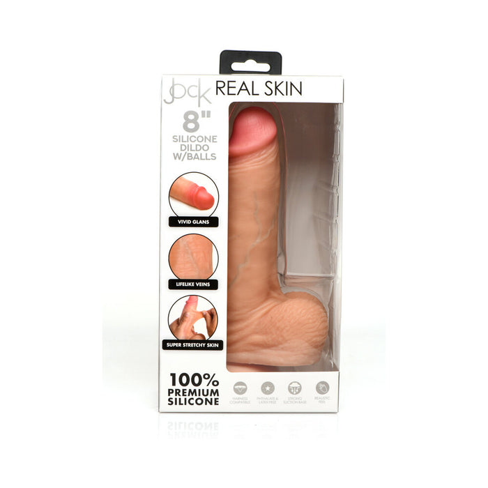 Jock Real Skin Silicone Dildo with Balls 8 in. Light