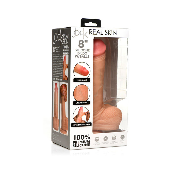 Jock Real Skin Silicone Dildo with Balls 8 in. Light
